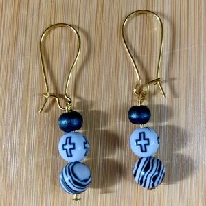 Gold and Blue Beaded Earrings